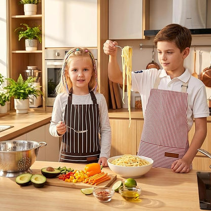 2 Pack Stripes Kids Apron, Kids Cooking Aprons with 2 Pockets, Cute Aprons for Cooking for Boys and Girls