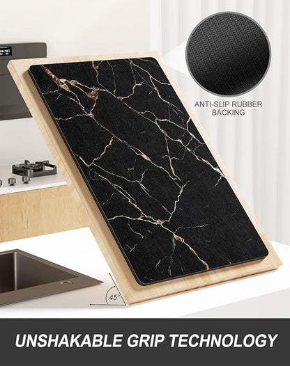 Rnivvi Dish Drying Mat for Kitchen Counter, 12 x 19" Cute Marble Super Absorbent Draining Pad, Non-Slip Heat Resistant Coffee Bar Mats for Coffee Machine Station Accessories, Black Gold Dish Rack Pad - Image 5
