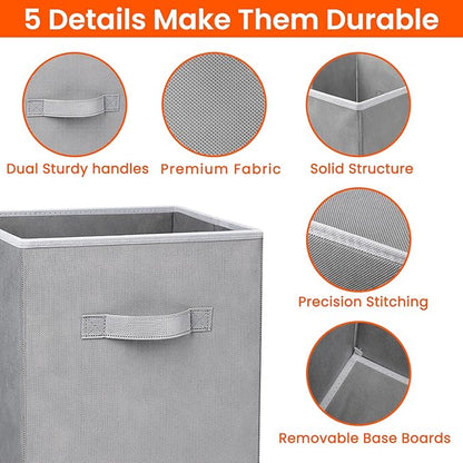 Criusia Large Storage Cubes - 13 Inch Heavy Duty Fabric Storage Bins for Shelves Closet, Cube Organizer - 8 Pack Collapsible Cube Storage Bins Baskets for Organizing Clothes Blankets Toys (Grey) - Image 3