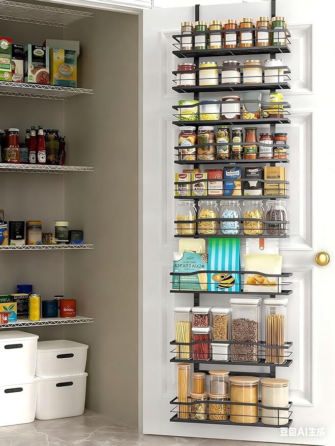 Moforoco 9-Tier Over The Door Pantry Organizer, Pantry Organization and Storage, Black Hanging Basket Wall Spice Rack Seasoning Shelves, Home & Kitchen Bedroom Bathroom House Essentials - Image 7