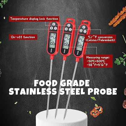 Copkim 6 Pcs Instant Read Meat Thermometer with Long Probe 9.65 Inch Kitchen Cooking Food Candy Waterproof Digital Thermometer for BBQ Water Milk Yogurt Liquid Cooking(Red) - Image 3