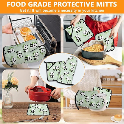 Cute Panda Oven Mitts and Pot Holders Sets 4Pcs,Extra Long Oven Gloves Potholder for Kitchen Cooking Baking BBQ 100% Cotton Heat Resistant - Image 7