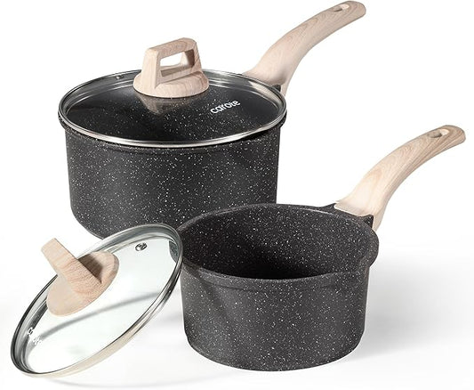 CAROTE 1.5Qt & 3.0Qt Sauce Pan Sets with Lid Cooking Pots Nonstick Saucepans Cookware Set with Pour Spout Small Kitchen Pot, Induction Comptable, Easy to Clean, PFOA FREE (Classic Granite) by CAROTE