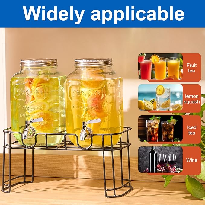 1 Gallon Glass Drink Dispensers for Parties, 2PACK Beverage Dispenser with Stand, Fruit Infuser and Stainless Steel Spigot 100% Leakproof, Beverage Dispenser for Lemonade Sun Tea - Image 4