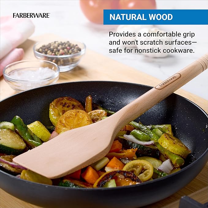 Farberware Beechwood Turner Spatula - Durable Wood Kitchen Utensil with Thin Tapered Edge, Safe for Nonstick Cookware, Perfect for Flipping Pancakes, Eggs, and More