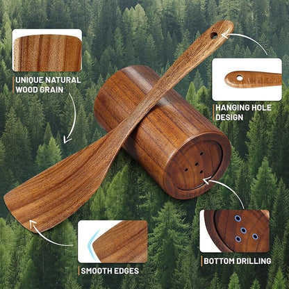 Unokit Cooking Utensils Set for Kitchen - 8 Piece Nonstick Natural Teak Wooden Spoons for Cooking, Comfort Grip Kitchen Utensils Set, Teak Wooden Utensil Set with Holder and Spoon Rest - Image 4