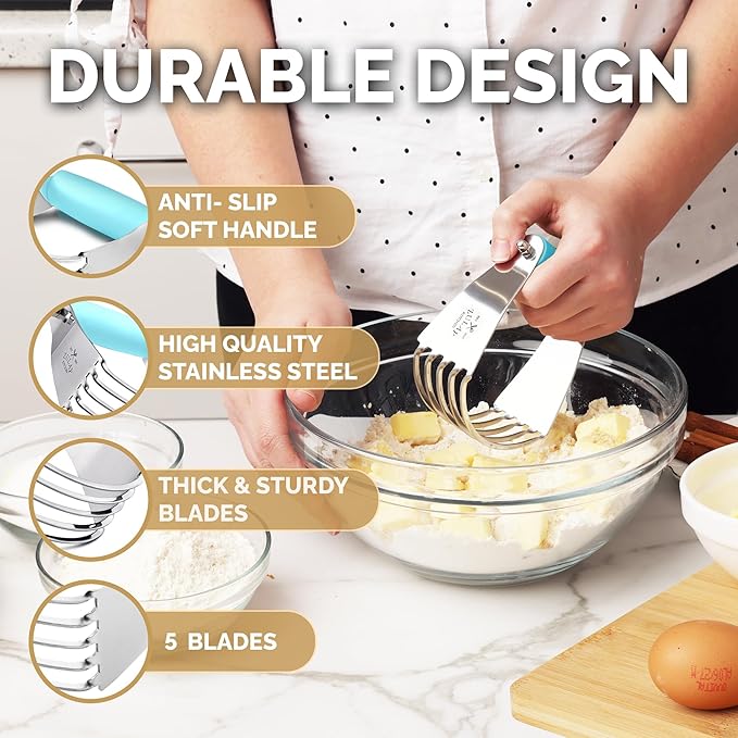 Zulay Kitchen Dough Blender - Stainless Steel Pastry Cutter, Heavy Duty Dough Cutter With Blades, Pastry Blender And Butter Cutter - Pastry Cutter For Baking (Blue) - Image 4