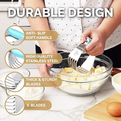 Zulay Kitchen Dough Blender - Stainless Steel Pastry Cutter, Heavy Duty Dough Cutter With Blades, Pastry Blender And Butter Cutter - Pastry Cutter For Baking (Blue) - Image 4