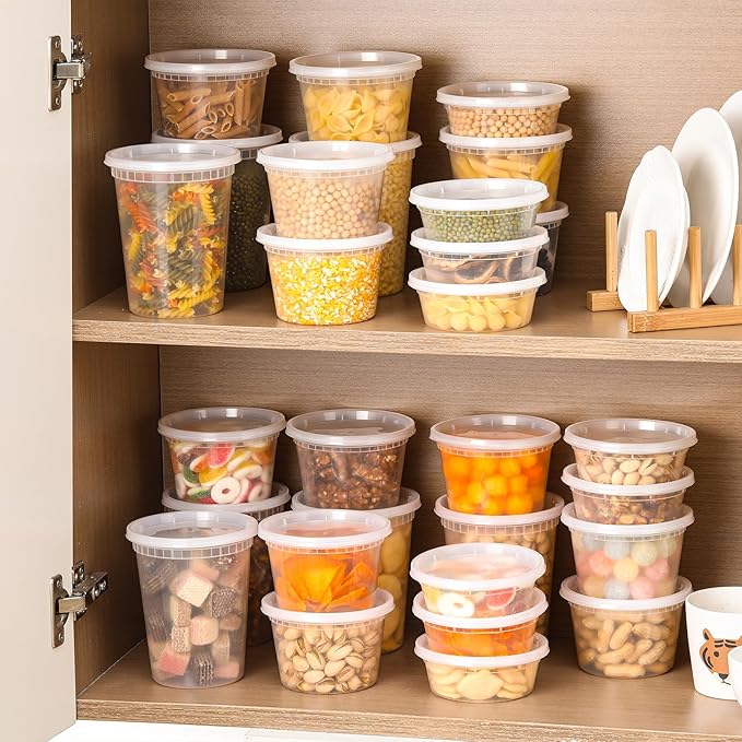 AOZITA 24 Sets Plastic Deli Food Containers With Lids, 8 oz 16oz 32oz Variety pack, Airtight Food Storage Containers, Freezer/Dishwasher/Microwave Safe, Soup Containers For Takeout Food Storage - Image 5