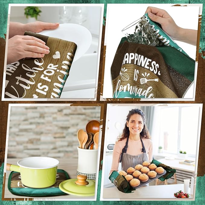 Leinuosen 8 Pcs Kitchen Towels and Oven Mitts Sets Pot Holders Dishcloths Set Kitchen Decorative Accessories Absorbent Potholders Heat Resistant for Chef Baking Cooking - Image 6