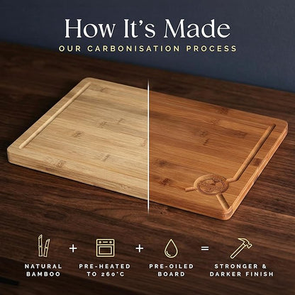 Deer & Oak Large Carbonized Cutting Board 15" x 9.8" x 0.8", Pre-Oiled Bamboo Wooden Cutting Board for Carving Meat, Fish, Vegetables, Fruits, Cheese, and Bread