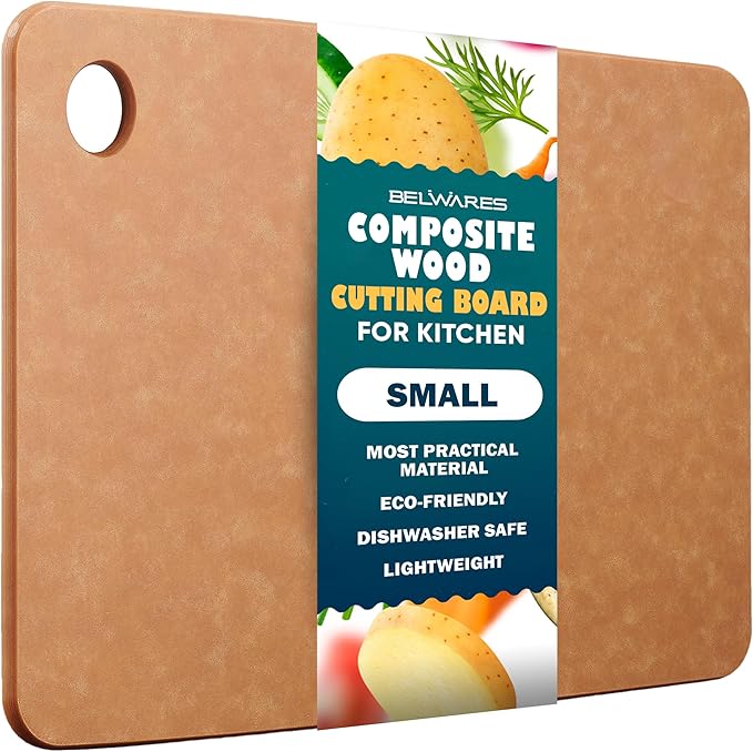 Wooden Cutting Board for Kitchen - Small Composite Wood Cutting Boards Dishwasher - Thin, BPA Free & Eco-Friendly Chopping Board (11.5 x 9 Inch, Natural) by Belwares