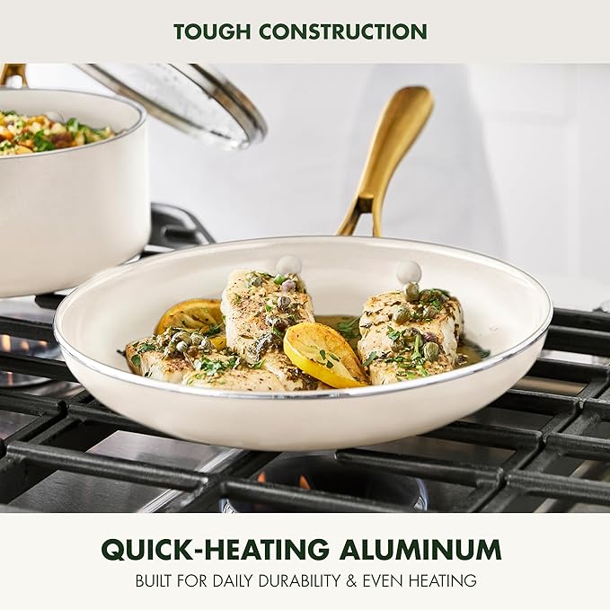 GreenPan Swift 10" Ceramic Nonstick Frying Pan Skillet, PFAS & PFOA-Free Healthy Cooking, Gold Stainless Steel Handle, Versatile Cooking Essentials, Dishwasher & Oven Safe, Cream