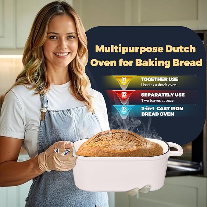 4.6 Quart Dutch Oven for Sourdough Bread Baking, Combo Oval Enameled Cast Iron Bread Pan with Lid, Bread Dutch Oven for a Crispy Crust, White - Image 8