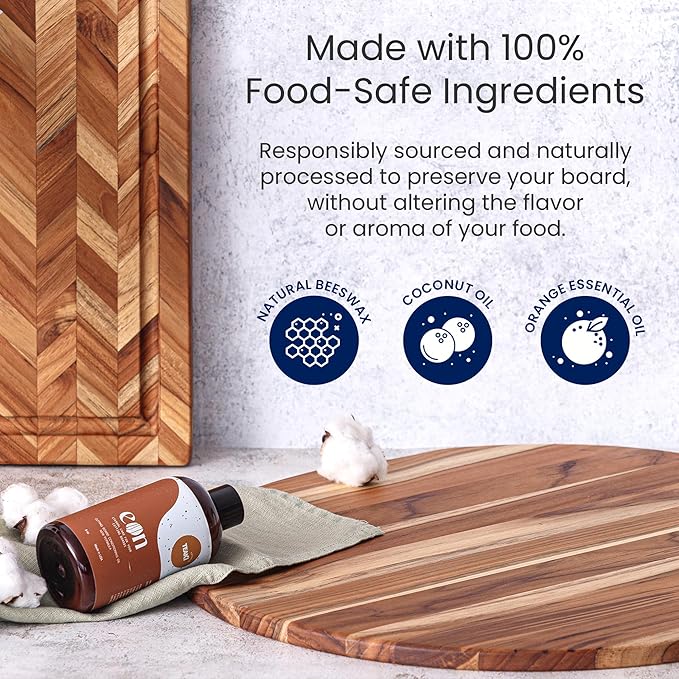 Teakhaus Cutting Board and EON Cutting Board Oil Set - Large (L) Teak Wood Chopping Board & Food-Grade Mineral Oil - 20”L x 15”W x 1.5” Thick - FSC Certified