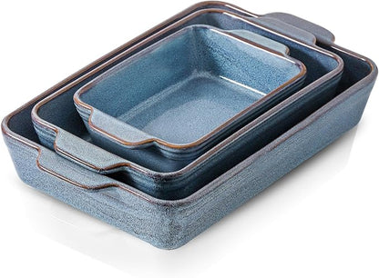 HVH 9x13 Baking Dish Set, Large Casserole Dishes for Oven, Ceramic Bakeware Set of 3, Rectangular Lasagne Pan Deep for Baking (Wabi sabi) by HVH