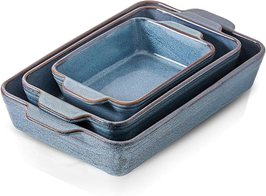HVH 9x13 Baking Dish Set, Large Casserole Dishes for Oven, Ceramic Bakeware Set of 3, Rectangular Lasagne Pan Deep for Baking (Wabi sabi) by HVH