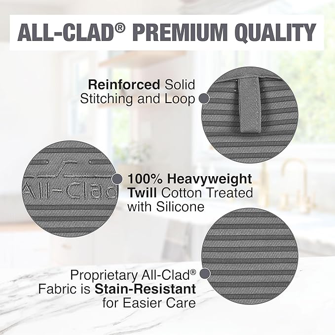 All-Clad Premium Pot Holder & Hot Pad: Heat Resistant to 500 Degrees - 100% Cotton, 10""x6.25"" Hot Pad for Kitchen and Barbeque, (1-Pack), Pewter - Image 5