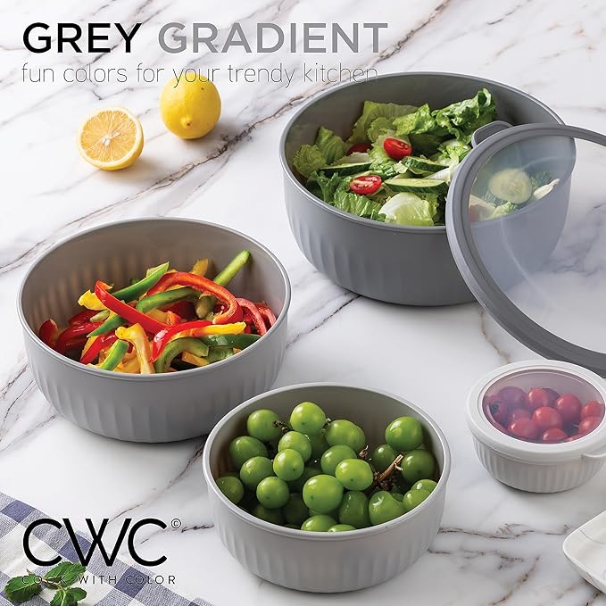 COOK WITH COLOR Prep Bowls with Lids- Wide and Deep Nesting Plastic Small Mixing Bowl Set with Lids, 12 Piece Set - Wide Bowls, Gray - Image 2