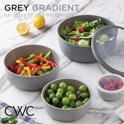 COOK WITH COLOR Prep Bowls with Lids- Wide and Deep Nesting Plastic Small Mixing Bowl Set with Lids, 12 Piece Set - Wide Bowls, Gray - Image 2