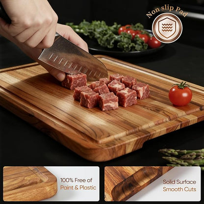 XXLarge Teak Cutting Board Non Toxic Wood Chopping Board Wooden Bamboo Charbuterie Butcher Block Heavy Duty Non Slip Teak Wood Cutting Board for Kitchen