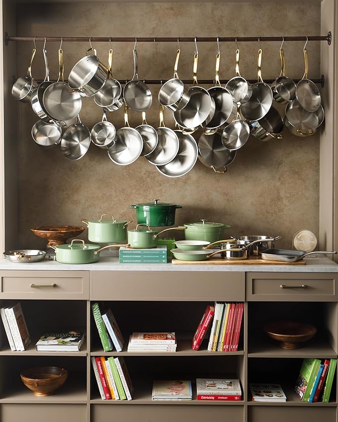 Martha Stewart Castelle 10 Piece 18/8 Durable Stainless Steel Induction Safe Pots and Pans Non-Toxic Kitchen Cookware Set - Gold Handles - Dishwasher Safe - Image 8
