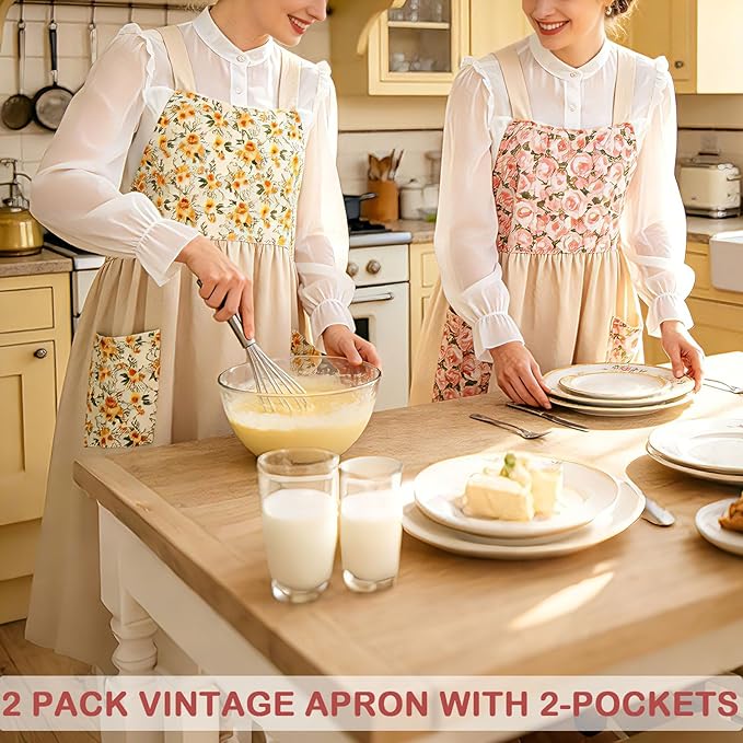 Uaussi Cotton Linen Apron Cross Back Work Apron for Women with Pockets Pinafore Dress X Cross Halter Apron for Chef Gardening - Image 4