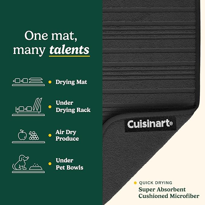 Cuisinart Dish Drying Mats for Kitchen Counter - (2) 18" x 24" Ultra Absorbent Dish Drying Mat XL - Foldable, Machine Washable, Fast Drying Dish Mat (Horizontal Stripes) - Image 3