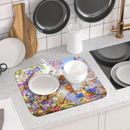 Spring Bird Dish Drying Mats for Kitchen Counter Floral Small Dish Drying Pad Season Decor - Image 6
