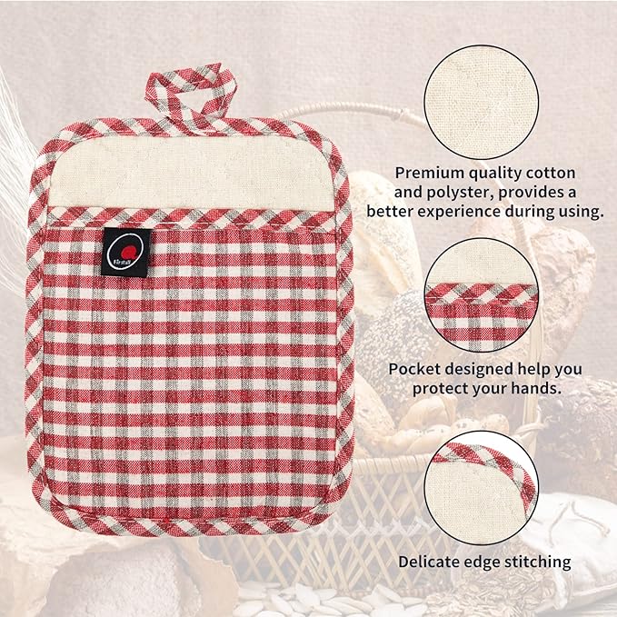 Oven Mitts and PotHolders Sets, 4 Pcs Kitchen Oven Glove High Heat Resistant 400°F Pot Holders for Kitchen, Non-Slip Neoprene Oven Mitts are Suitable for Cooking, Baking (Red Grid) - Image 4