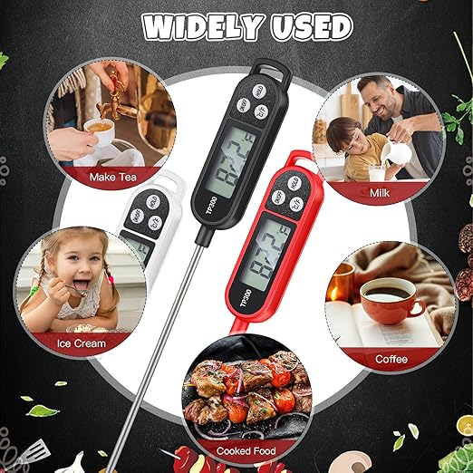 Copkim 12 Pcs Meat Food Thermometer Food with Probe Water Liquid Instant Read Digital Thermometer Kitchen Cooking Supplies for Cooking BBQ Milk Yogurt (Black,White,Red) - Image 7