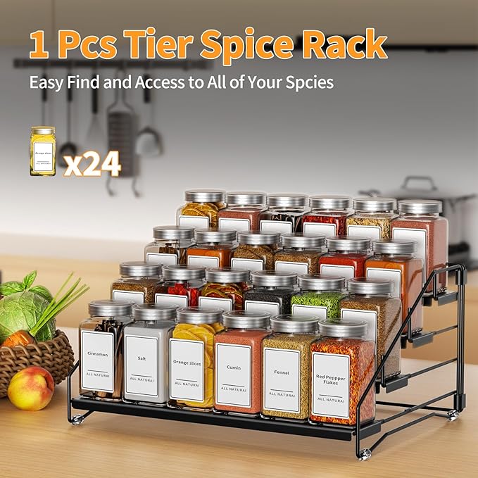 BOIVSHI 4 Tier Spice Rack for Cabinet, Spice Rack Organizer, Depth Adjustable Spice Holder for Countertop, Cupboard, Pantry, Seasoning Shelf, Metal, Black (1 Pack) - Image 5