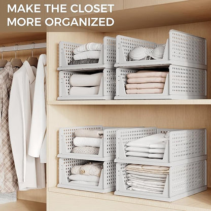 Pinkpum 8 Pack Closet Organizers and Storage Plastic Stackable Storage Bins, Foldable Drawer Shelf Storage Container for Wardrobe Kitchen Bathroom Dorm Grey - Image 5
