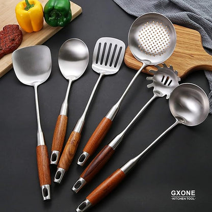 Metal Spatula,304 Stainless Steel Wok Spatula with Heat Resistant Wooden Handle,Silver/15.7Inch - Image 6