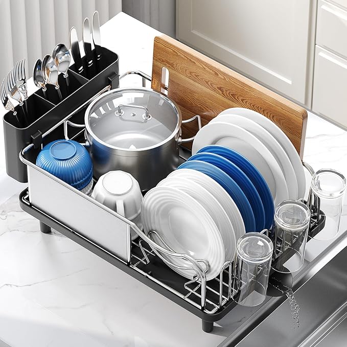 Urackify Stainless Steel Dish Drying Rack - Large Capacity Kitchen Counter Organizer with Drain Board, Utensil Holder & Detachable Cup Shelf, Surgical-Grade Rust-Proof Dish Drainer, Easy Assembly - Image 8