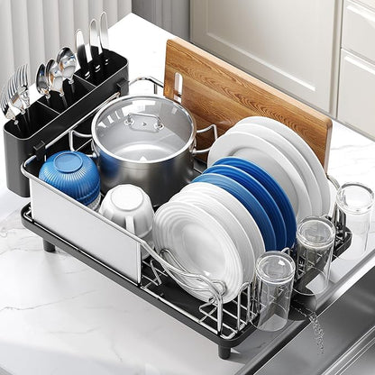 Urackify Stainless Steel Dish Drying Rack - Large Capacity Kitchen Counter Organizer with Drain Board, Utensil Holder & Detachable Cup Shelf, Surgical-Grade Rust-Proof Dish Drainer, Easy Assembly - Image 8