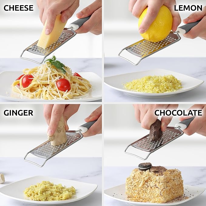 Zulay Kitchen Professional Cheese Grater Stainless Steel - Durable Rust-Proof Metal Lemon Zester Grater With Handle - Flat Handheld Grater For Cheese, Chocolate, Spices, And More - Grey - Image 4