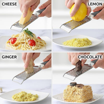 Zulay Kitchen Professional Cheese Grater Stainless Steel - Durable Rust-Proof Metal Lemon Zester Grater With Handle - Flat Handheld Grater For Cheese, Chocolate, Spices, And More - Grey - Image 4
