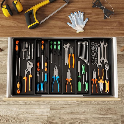 Lifewit Utensil Organizer for Kitchen Drawers, Expandable Cooking Utensil Tray, Adjustable Cutlery Silverware Flatware Holder, Plastic Spatula Tools Storage Divider, 18- 30 x 18.5", Black - Image 9