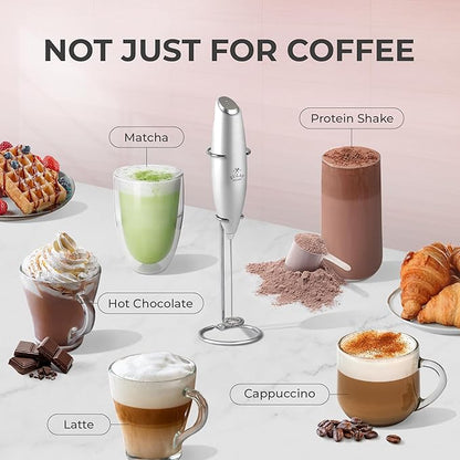 Zulay Kitchen Powerful Milk Frother Wand With 4 AA Duracell Batteries - Ultra Fast Handheld Drink Mixer - Electric Whisk Foam Maker for Coffee, Lattes, Cappuccino, Matcha & Creamer - Premium Silver - Image 3