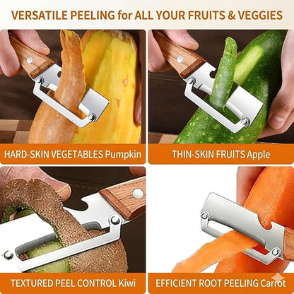 2-in-1 Vegetable Peeler with Wooden Handle, Premium Stainless Steel Peeler with Built-in Bottle Opener, Multifunctional Kitchen Tool for Potato, Apple, Carrot, Pumpkin (1) - Image 4