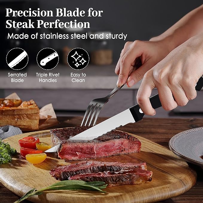 BEWOS Steak Knives Set of 16 - Triple Rivet Steak Knife, Serrated Steak Knives, Stainless Steel Serrated Blades (4.5”), Sharp Knifes, Dinner Knives, Dishwasher Safe, Knives Set for Home, Restaurant - Image 6