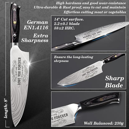 Funistree Gifts for Him Her Men Women Husband, Anniversary Birthday Gifts ideas for Him Her, 8 inch Professional German 1.4116 Chef Knife, Kitchen Knife Gift Set