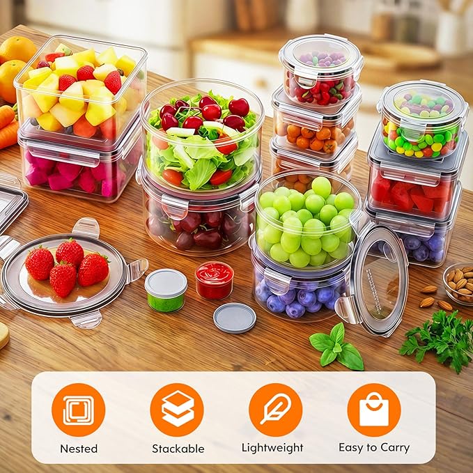 50 PCS Food Storage Containers with Lids (25 Containers & 25 Lids) - Reusable Plastic Food Containers for Kitchen Storage and Organization BPA-Free Leakproof Meal Prep Container with Labels & Pen - Image 8