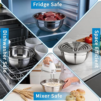 7-Piece Mixing Bowls with Airtight Lids — Stackable Stainless Steel Nesting Bowls, 7 Sizes (0.7Qt–4.5Qt), Space Saving for Kitchen, Dishwasher Safe & BPA-Free
