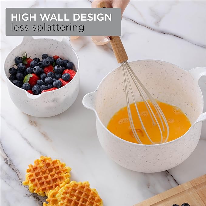 COOK WITH COLOR Nesting Plastic Mixing Bowl Set with Pour Spouts and Handles, Speckled White, 6 Piece Non-Slip - Image 7