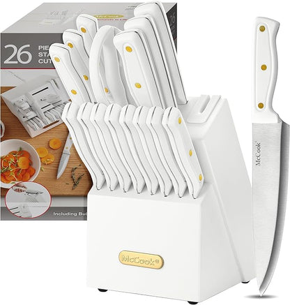 McCook® Knife Sets, White High Carbon Stainless Steel Kitchen Knife Sets with with Built-in Sharpener by McCook