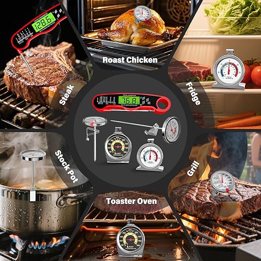 AWLKIM 5 Pack Professional Kitchen Food Thermometer Set – Includes Instant Read Digital Meat Thermometer, Oven-Safe, Ambient Oven Monitoring, Fridge & Candy/Deep Fry for Cooking, BBQ, Baking - Image 7