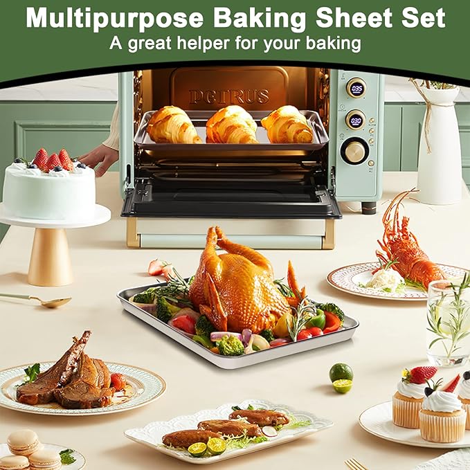 Baking Sheet Tray Cooling Rack with Silicone Mat Set, Stainless Steel Cookie Pan For Oven, Set of 9 (3 Sheets + 3 Racks Mats), Warp Resistant & Heavy Duty & Easy Clean, Grey - Image 6