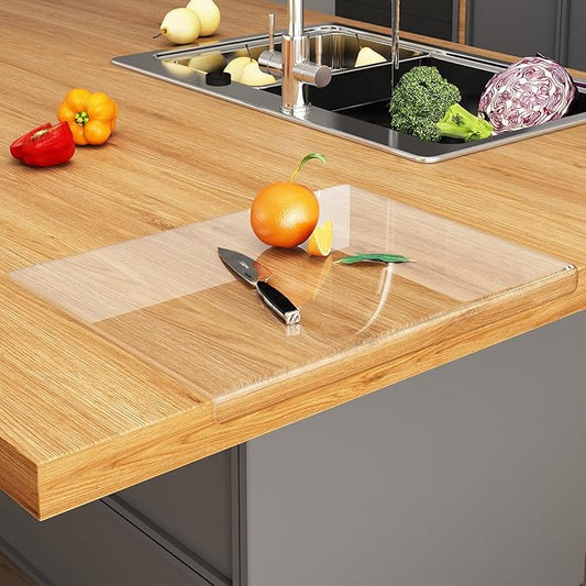 JJL Anti-Slip Acrylic Cutting Board with Counter Lip, 24 x 18 Inches, Clear, Perfect for Cutting Bread, Meat, and Vegetables, Ideal Choice for Kitchen Countertop Décor